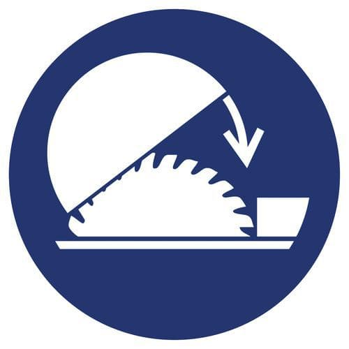 Gebotszeichen ISO 7010, Schutzhaube der Tischkreissäge benutzen, Kunststoff-Schild
