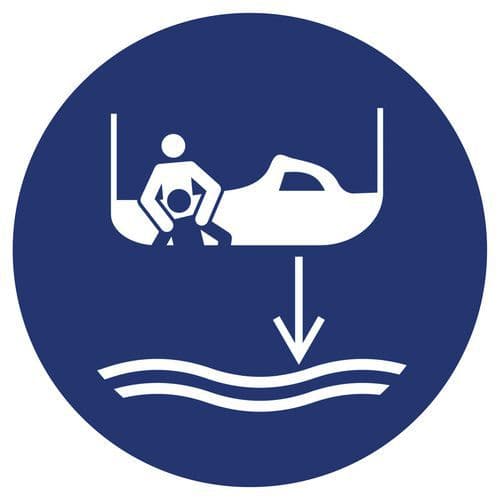 Panneaux d'obligation ISO 7010, Abaisser le canot de sauvetage à l'eau dans l'ordre de lancement