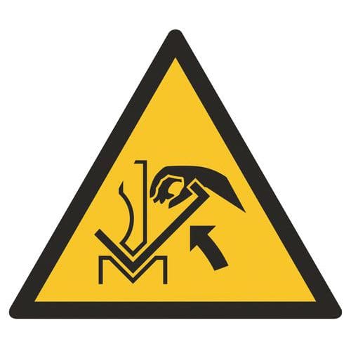 Warnzeichen ISO 7010, Warnung vor Quetschgefahr der Hand zwischen Presse und Werkstück