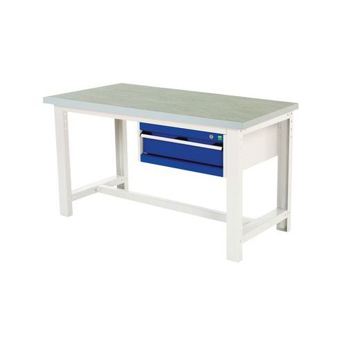Werkbank Cubio mit 1 Schublade - Breite 150 cm - Linoleum