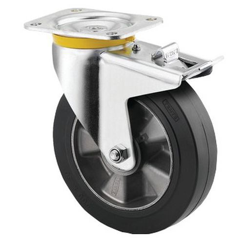 Roulette pivotante à platine et frein - Force 300 à 500 kg