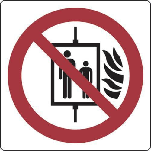 Verbotsschild - Aufzug im Brandfall nicht benutzen - Aluminium