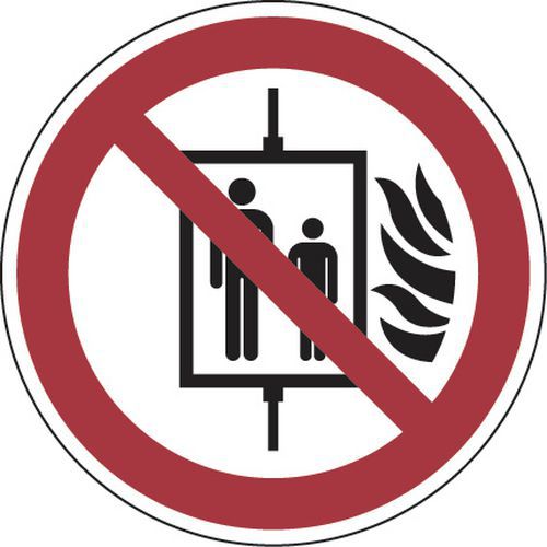 Panneau interdiction - Ascenseur interdit cas d'incendie - Aluminium ROND