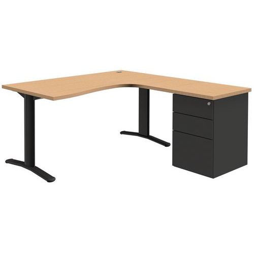Kompakter Schreibtisch Pure mit Container - Eiche/dunkelgrau - Festes Untergestell Kompakter Schreibtisch Pure mit Container - Eiche/dunkelgrau - Festes Untergestell
