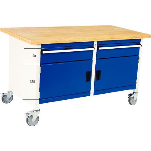 Einteilige mobile Werkbank mit Schrank und Schubladen Einteilige mobile Werkbank mit Schrank und Schubladen