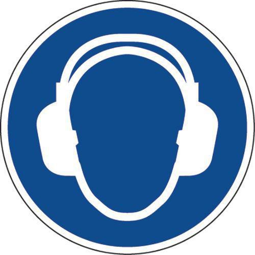 Vsafety Schild „Gehörschutz Tragen“ – Selbstklebend, 150x200 Mm, Blau-weiß, EN ISO 7010 Konform