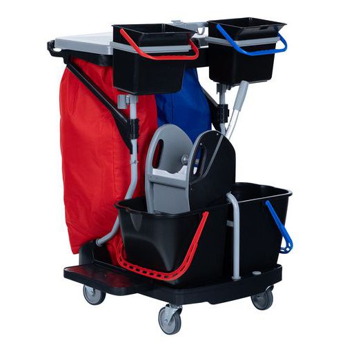 Chariot de lavage avec presse couvercle et sac plastifié - 2 seaux 4 L - Manutan