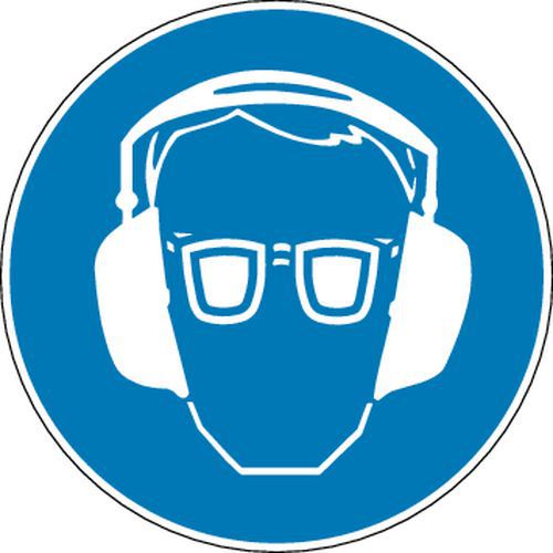 Gebotsschild - „Augen- und Gehörschutz benutzen“ - Aufkleber