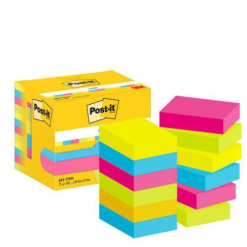 12x Post-it® Notes, 38x51 mm, Block, versch. Farb., Energie