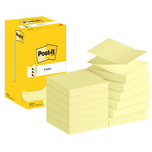 12x Post-it® Z-Notes, 76 x 76 mm, Block, gelb - Post-it®