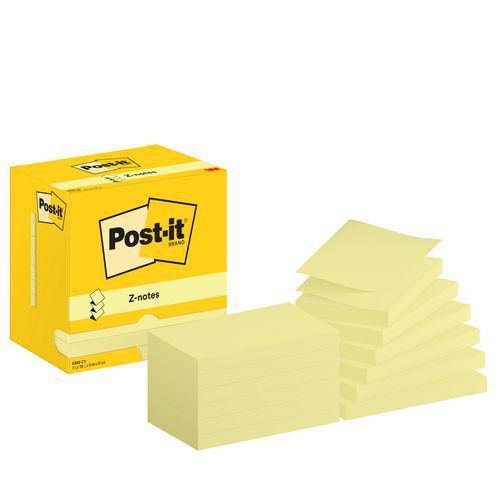 12x Post-it® Z-Notes, 76 x 127 mm, Block, gelb - Post-it®