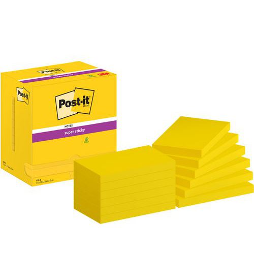 12x Super Sticky Post-it® Notes, 76 x 127 mm, Block, gelb