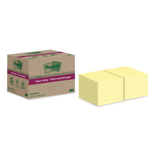 12x Super Sticky Notes, recycelt, 76x76 mm, gelb, Post-it®