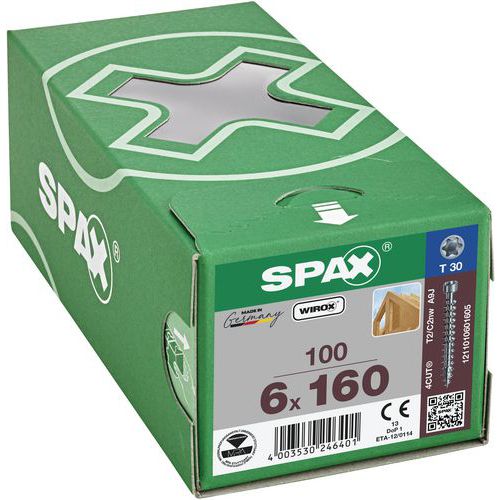Packung mit 100 Holzbauschrauben mit Zylinderkopf TX Ø 6 mm – Spax