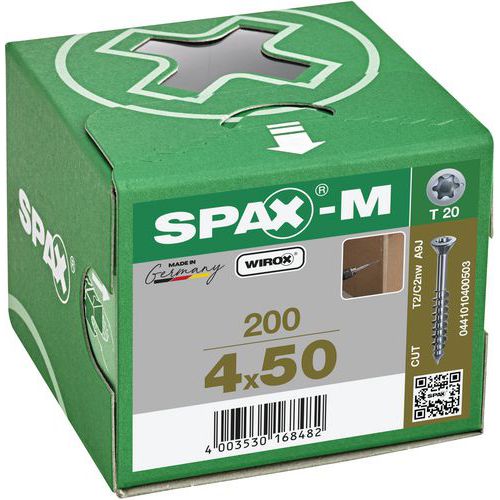 Boite de 200 vis universelles à tête fraisée pour panneau MDF - Spax