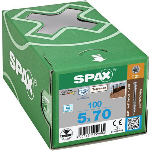 Packung mit Zylinderkopf-Terrassenschrauben TX Ø 5 mm – Spax Packung mit Zylinderkopf-Terrassenschrauben TX Ø 5 mm – Spax