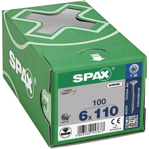 Packung mit 100 Senkkopf-Universalschrauben mit T-Star-Plus-Antrieb TX Ø – Spax