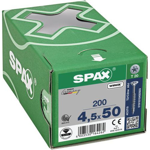 Boite de 200 vis universelles T-Star Plus à tête fraisée TX Ø - Spax