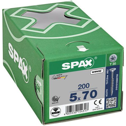 Packung mit 200 Senkkopf-Universalschrauben mit T-Star-Plus-Antrieb TX Ø – Spax
