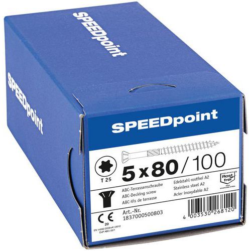 Packung mit Linsenkopf-Terrassenschrauben aus rostfreiem A2-Stahl TX Ø 5 mm – SpeedPoint
