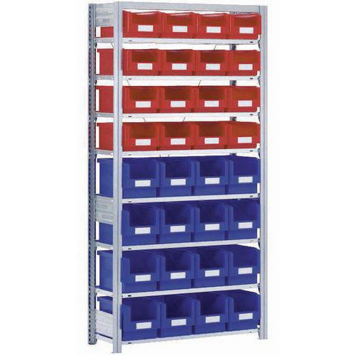 Rayonnage à tablettes avec bacs à bec SK