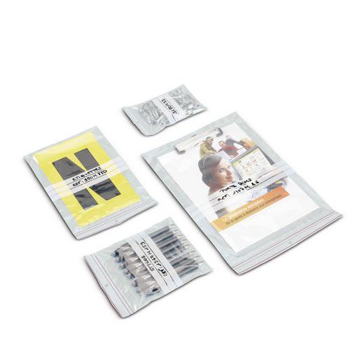 Kunststoffbeutel Minigrip® 60 µm - Mit weißen Schriftfeldern - Mit Lüftungsloch