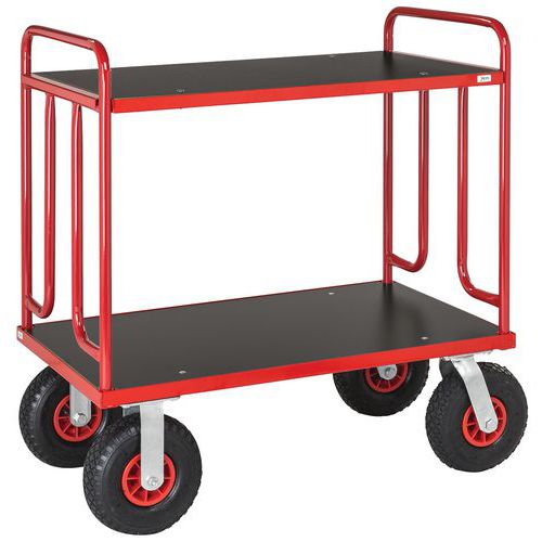 Wagen mit Holzplatte - 2 Platten - Tragkraft 500 kg - Luftreifen Wagen mit Holzplatte - 2 Platten - Tragkraft 500 kg - Luftreifen
