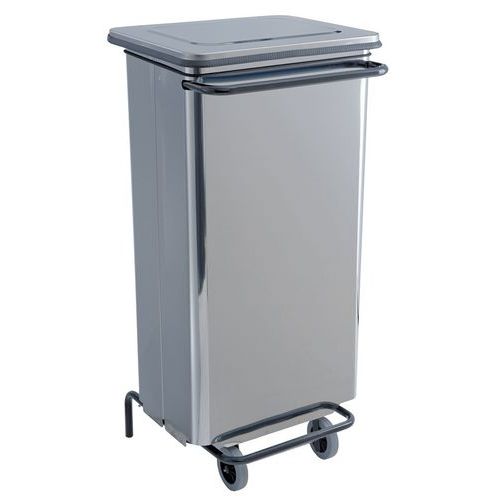 Conteneur mobile à pédale frontale amovible inox 110L - Manutan Expert