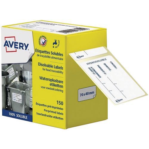 Etiquettes hydrosolubles traçabilité alimentaire pré-imprimé - lot de 150 - Avery