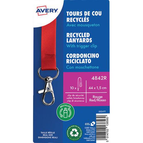 Tour de cou badge recyclé avec mousqueton - Avery