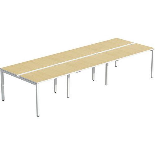 Gerader Schreibtisch, geteilt, weiße Füße/Arbeitsplatte Buche Easydesk - 6 Arbeitsplätze - Paperflow