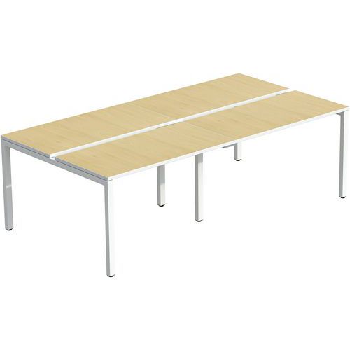Gerader Schreibtisch, geteilt, weiße Füße/Arbeitsplatte Buche Easydesk - 4 Arbeitsplätze - Paperflow