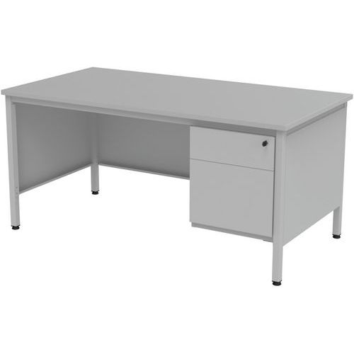 Bureau droit Confort 2 - Avec 1 caisson - Gris clair