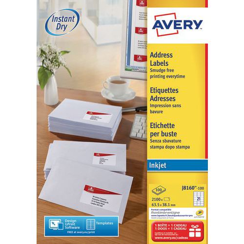 Weißes Adressenetikett, Avery - Tintenstrahldruck Weißes Adressenetikett, Avery - Tintenstrahldruck