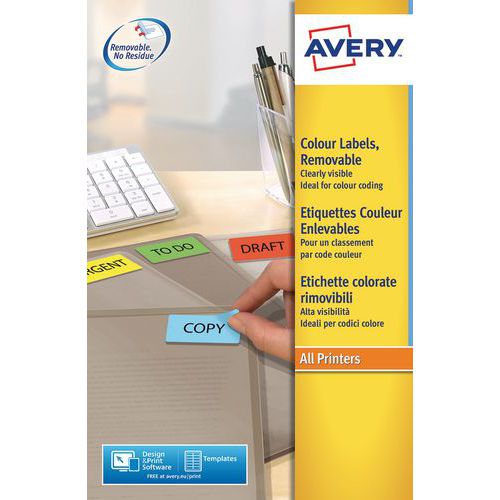 Étiquette couleur repositionnable Avery - Impression laser / jet d'encre, copieur
