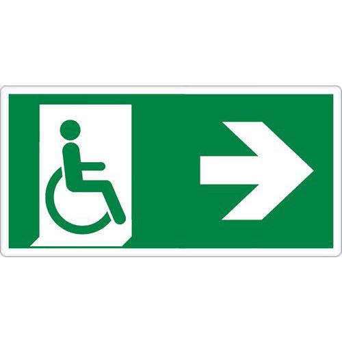 Sicherheits-/Fluchtwegschild - Rettungsweg für Behinderte rechts - Selbstklebend