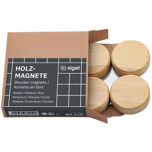 Holzmagnete rund - 33 mm - 4 Stück - Natur - Sigel