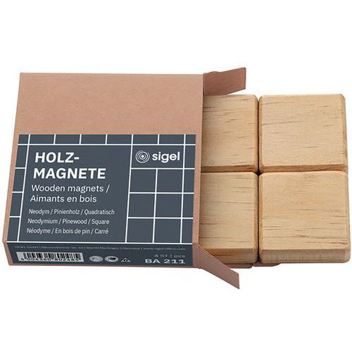 Quadratische Holzmagnete - 33 mm - 4 Stück - Natur - Sigel