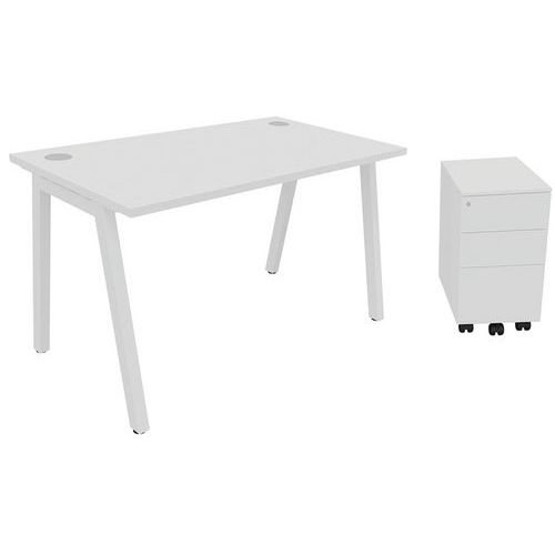 Set Trendy: Schreibtisch 120 x 70 cm + Rollcontainer weiß