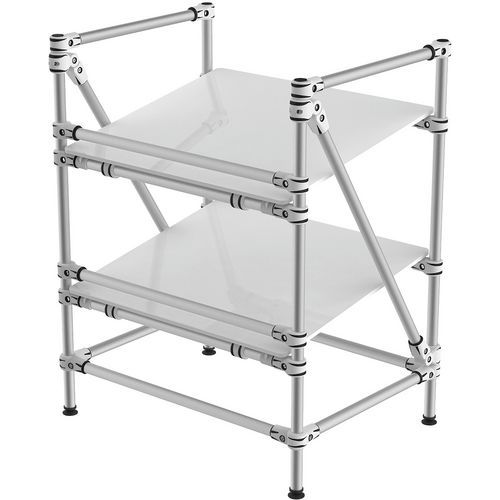 Individuelles Regal mit Fallschutzrand - Schräger Fachboden- Trilogiq, Max. Belastung pro Fachboden: 175 kg