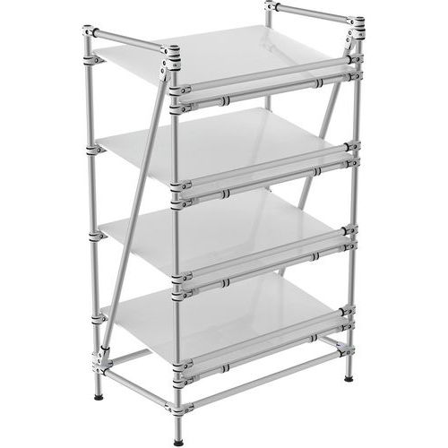 Individuelles Regal mit Fallschutzrand - Schräger Fachboden- Trilogiq, Max. Belastung pro Fachboden: 87 kg