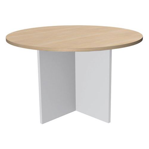 Konferenztisch, rund, 100 cm, Eiche/Weiß