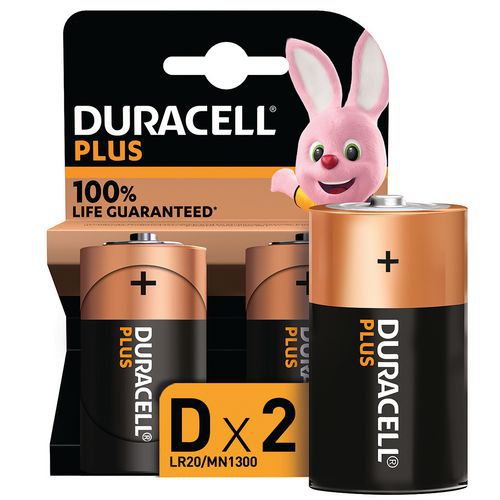 Pile Alcaline D Plus 100 % - 2 unités - Duracell