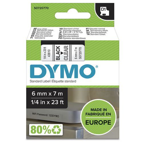 Bandkassette D1, Breite 6 mm - Dymo Bandkassette D1, Breite 6 mm - Dymo