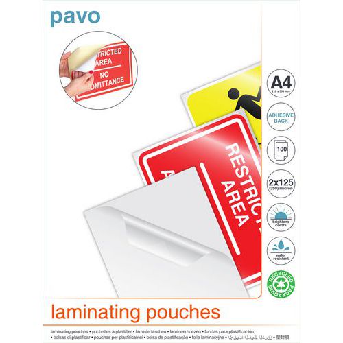 Pochettes de Plastification A4 dos adhésif - Pavo