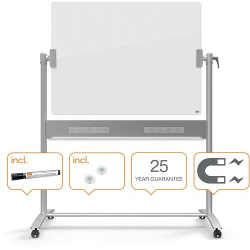 Mobiles, drehbares Whiteboard aus weiß glänzendem Glas - Nobo