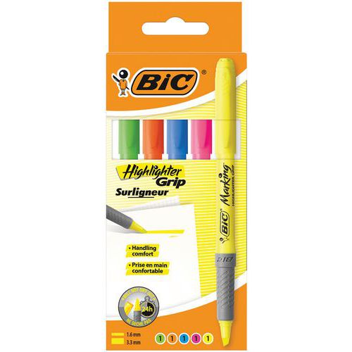 Textmarker BIC Highlighter Grip - verschiedene Farben - 5er-Etui