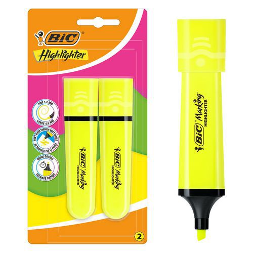 Surligneur plat Bic Marking Fluo - Pointe biseautée - Bic