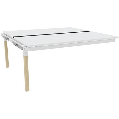 Schreibtisch Bench mit verschiebbarer Platte X4, weiß, mit Füßen Eiche und weiß