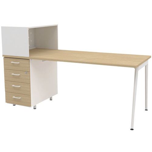 Schreibtisch fürs Homeoffice mit Ablagemöglichkeiten Ara X3 - Eiche und weiß